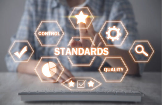 Floating image with symbols on standards, control and quality