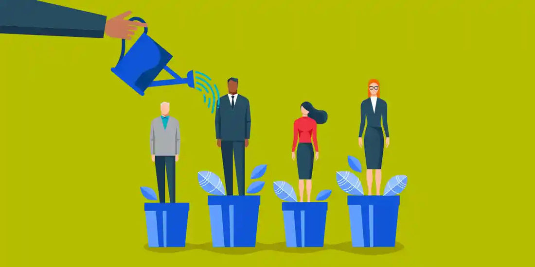 illustration of watering an employee by the leader