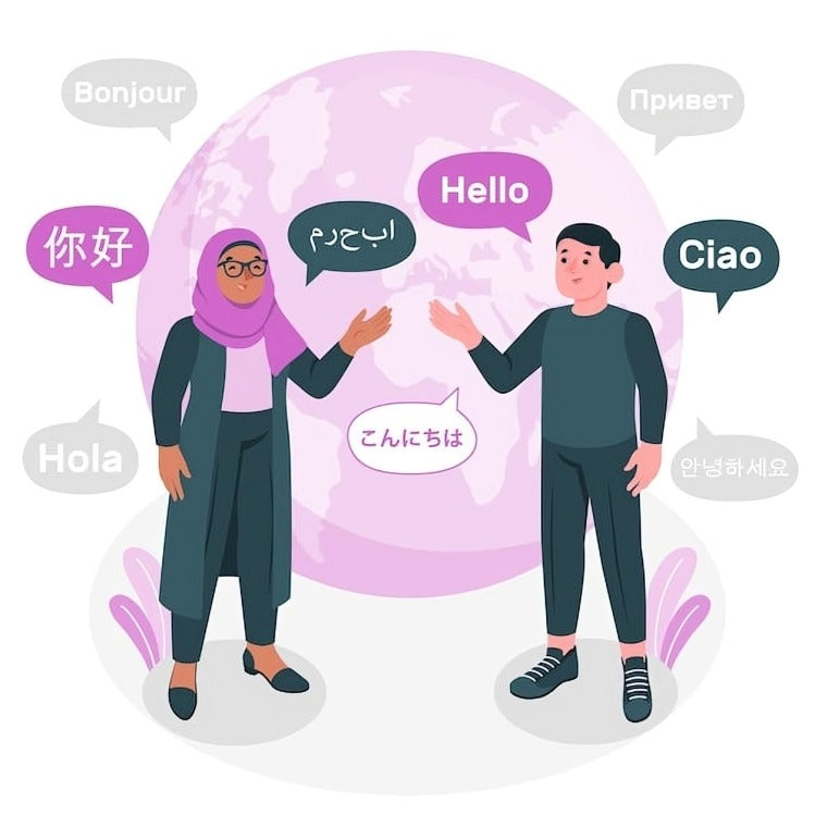 Image of a 2 human talking using different languages