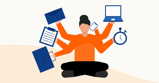 illustration on an employee holding different office equipment