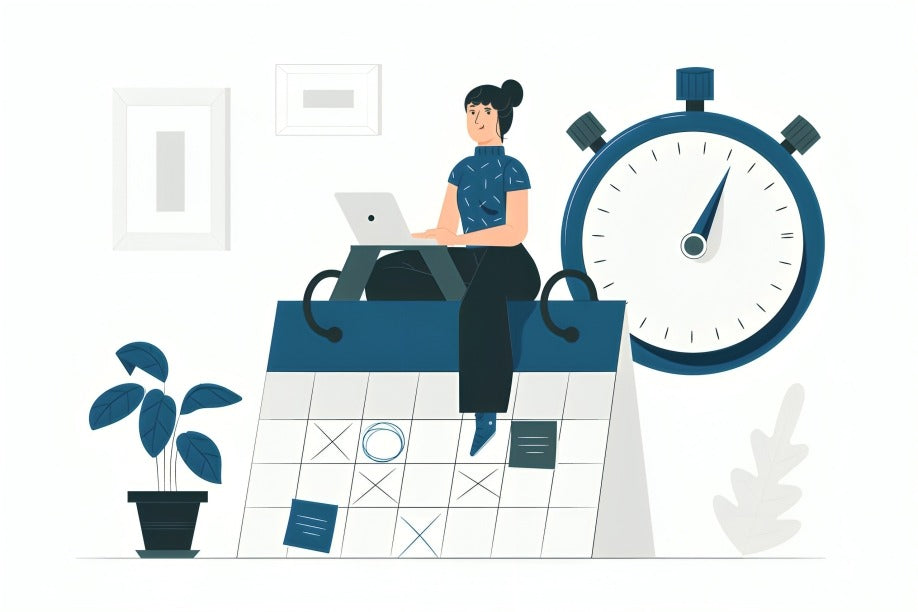 Employee with a calendar and alarm clock