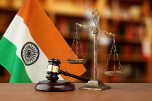 hammer of justice and weighing scale with flag of india