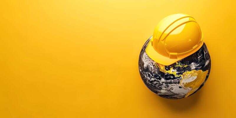 A globe with a safety hat