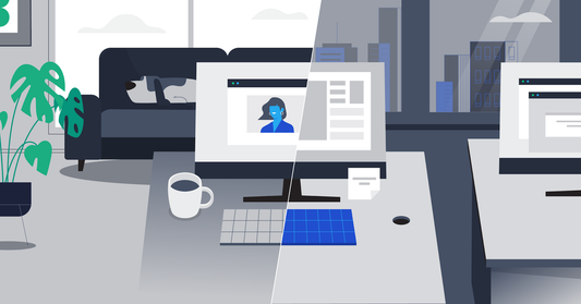 side by side image of home and office working area