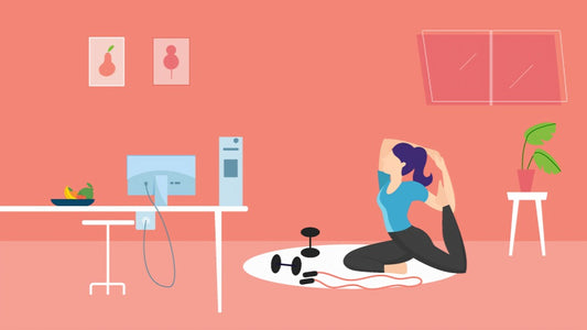 Illustration of a women doing yoga beside on her work station