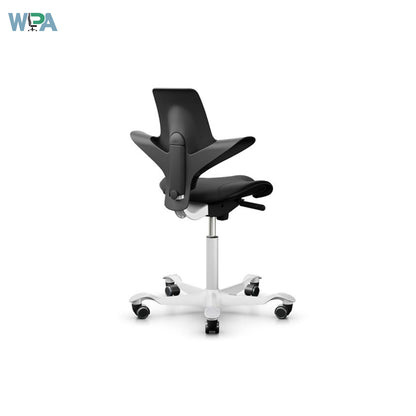 Black office chair on a white background with WPA logo.