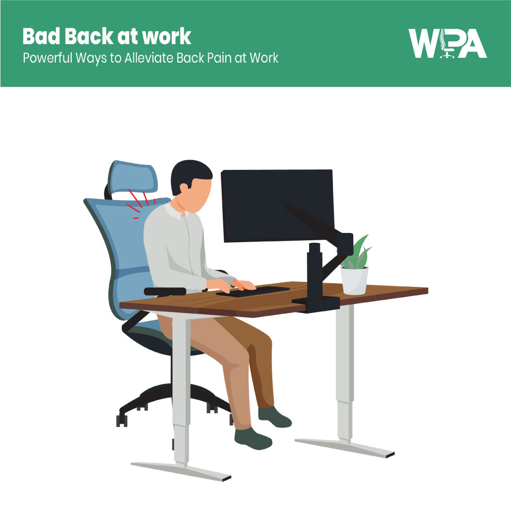 Person sitting poorly infront of table with potential back pain