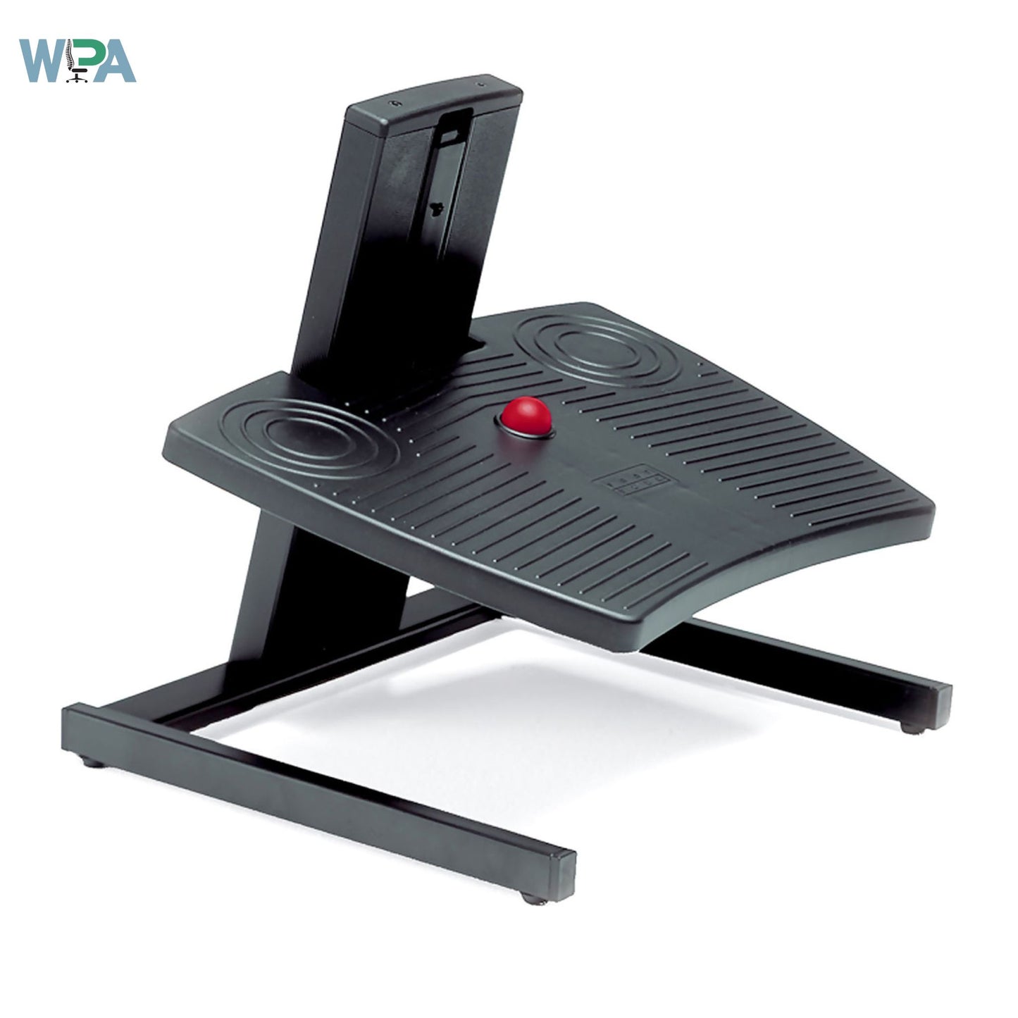 Dual Footform Footrest with independent tilting plates supports active sitting and leg movement.