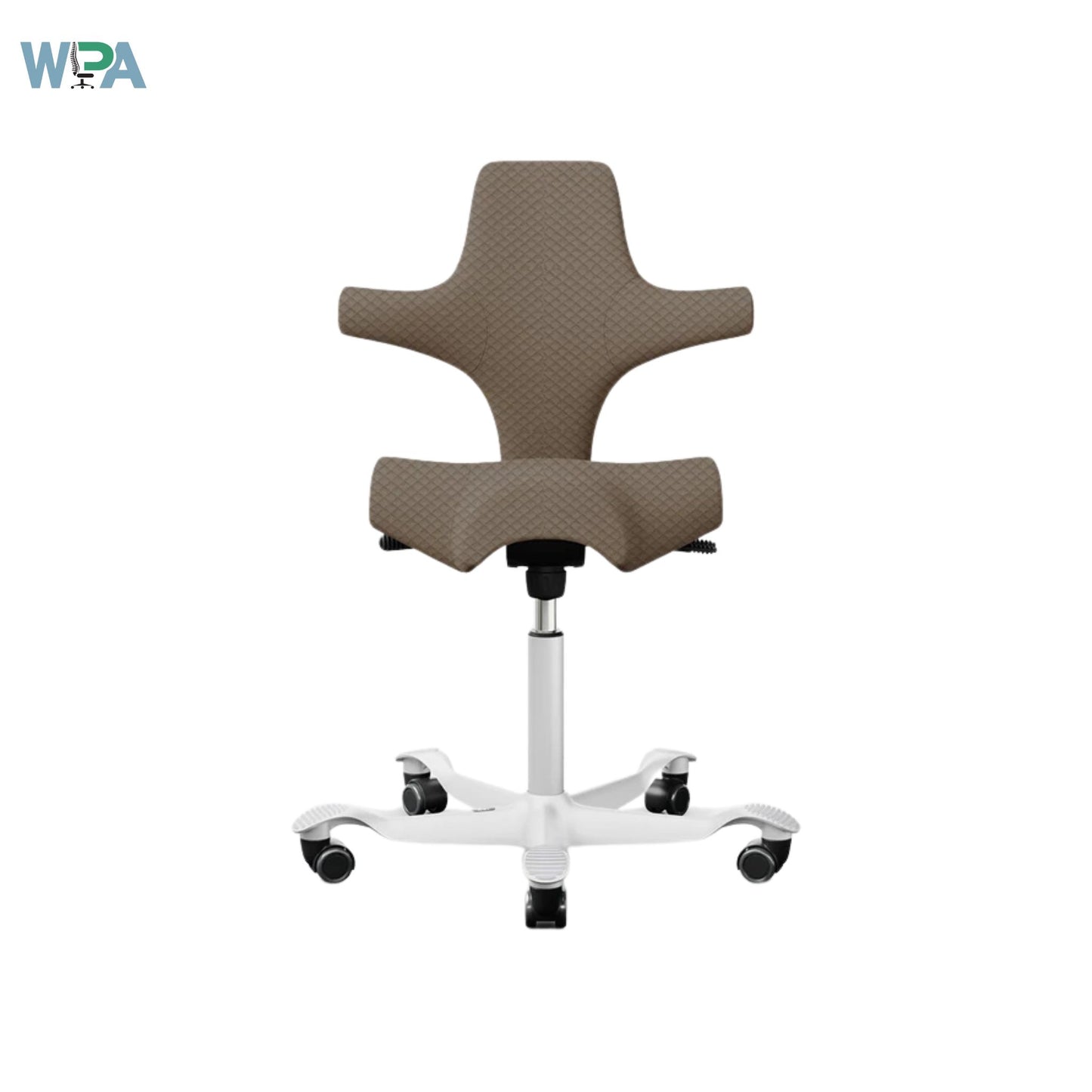 Brown office chair with white base on a white background