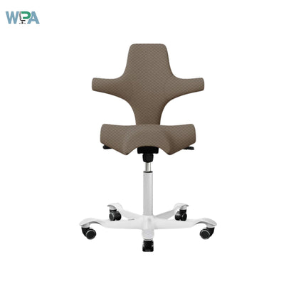 Brown office chair with white base on a white background