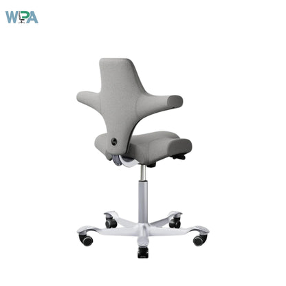 Gray office chair with white base on a white background