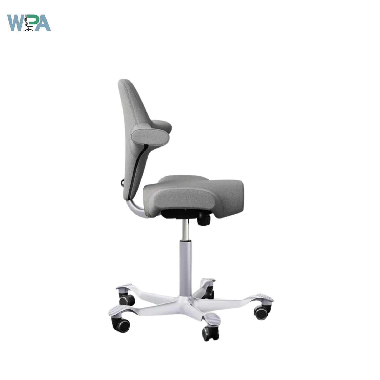 Gray office chair with adjustable backrest on a white background