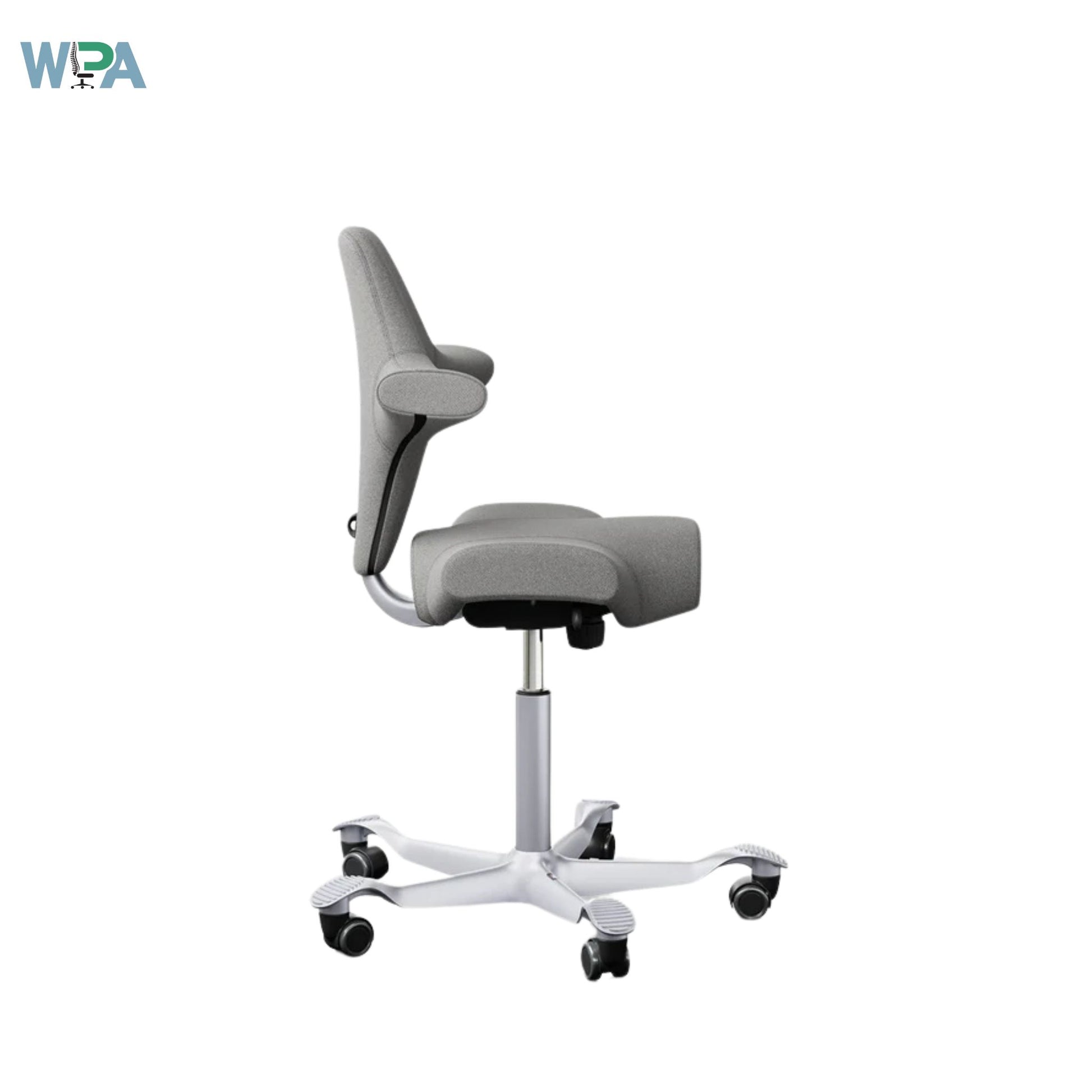 Gray office chair with adjustable backrest on a white background