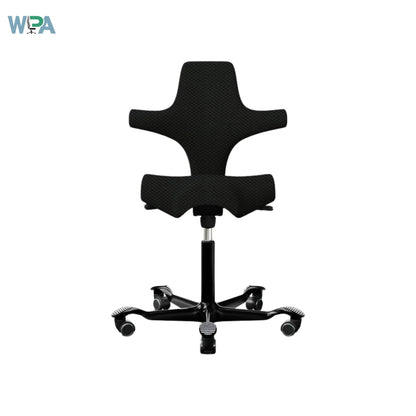 Black office chair on a white background with WPA logo.