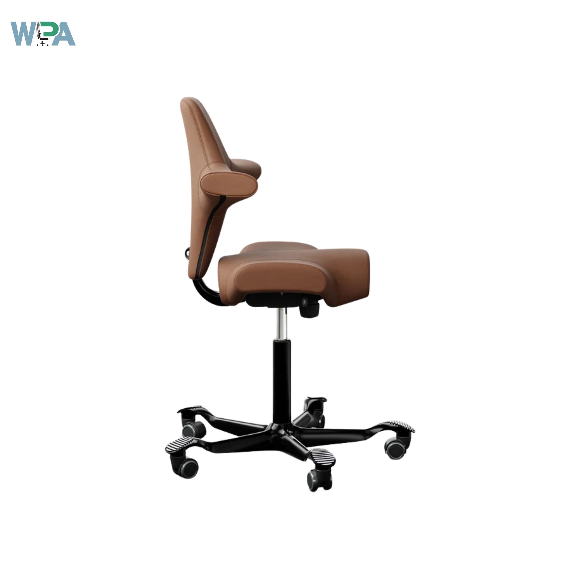 Brown office chair with black base on a white background