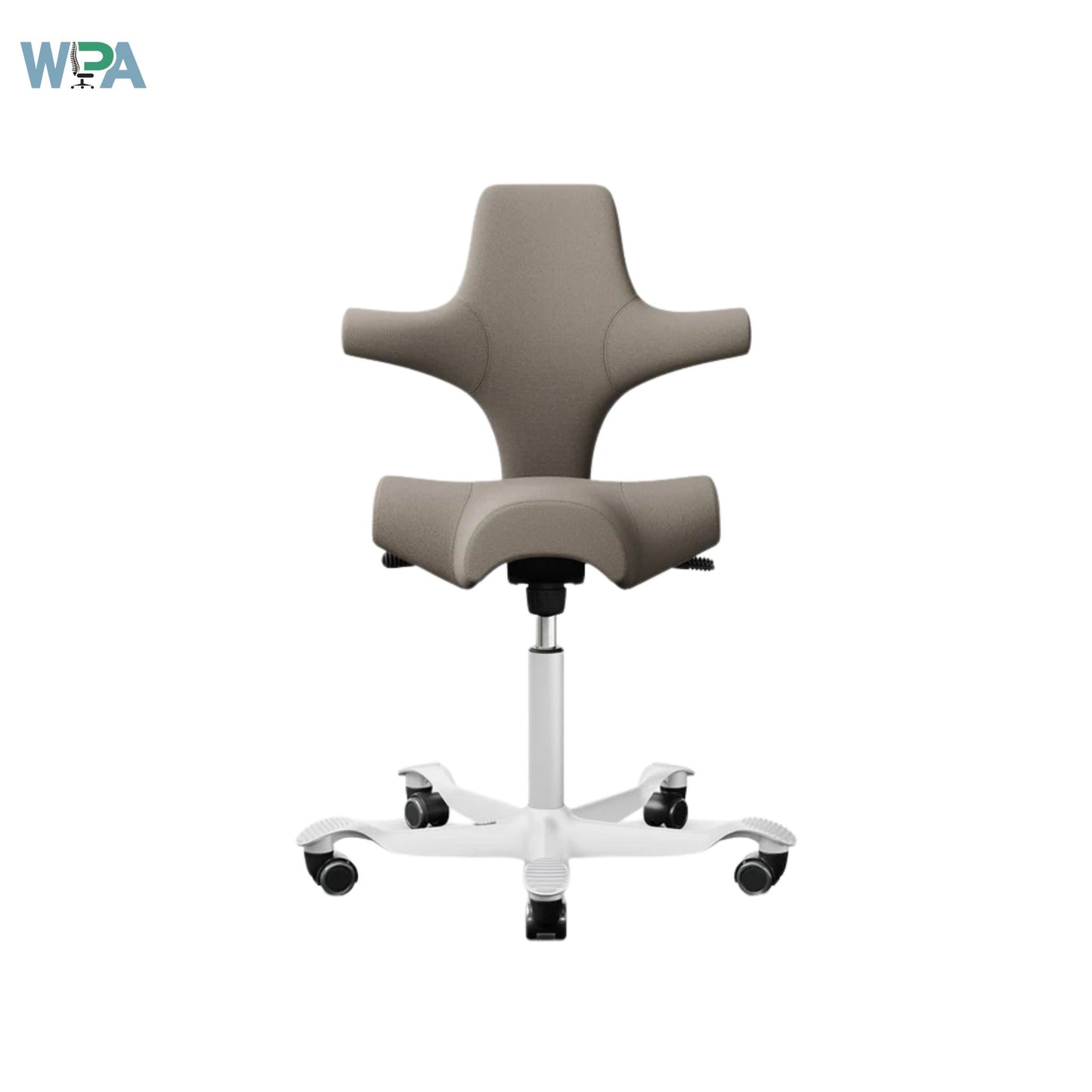Gray office chair with wheels on a white background