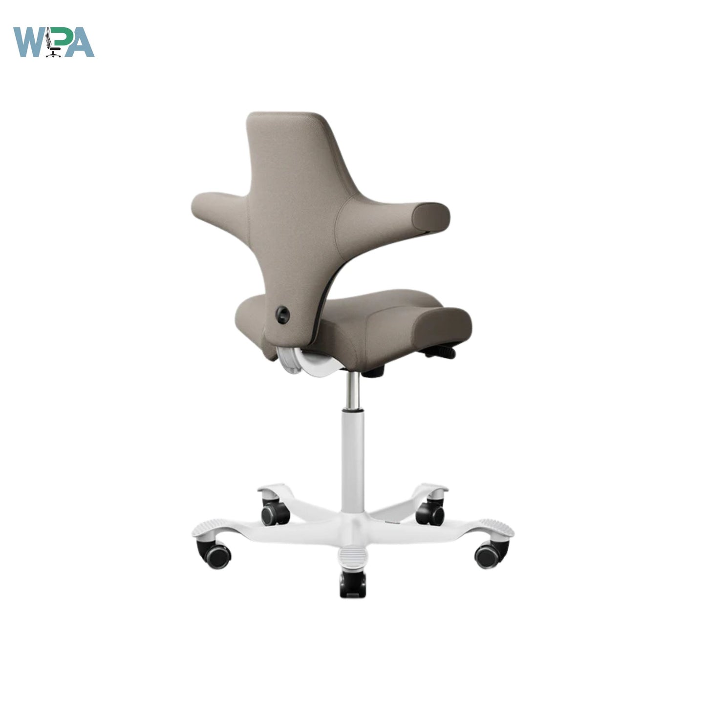 Gray office chair with white base on a white background, featuring the WPA logo.