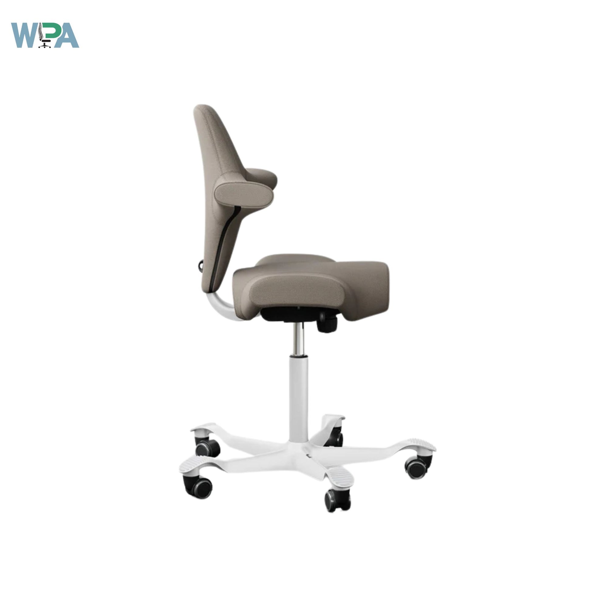 Gray office chair with white base on a white background