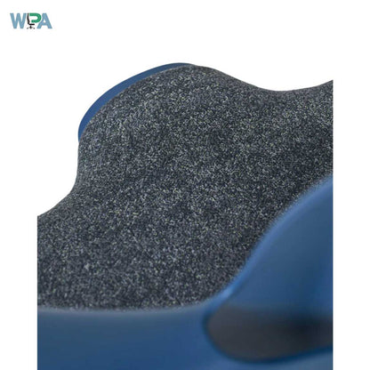 Close-up of a blue and gray textured product with WPA logo