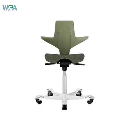 Green office chair with adjustable features on a white background