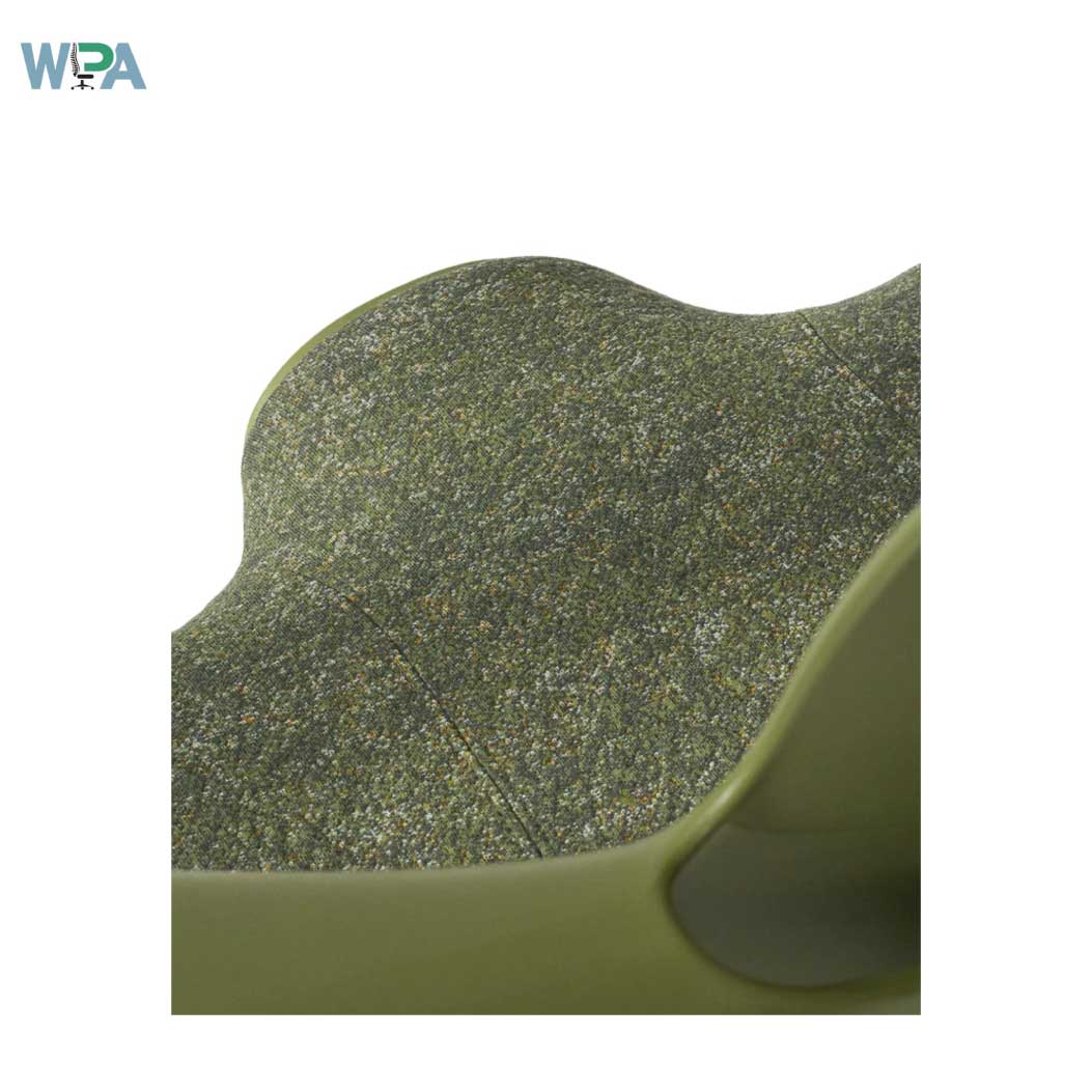 Close-up of a green textured material with WPA logo in the corner