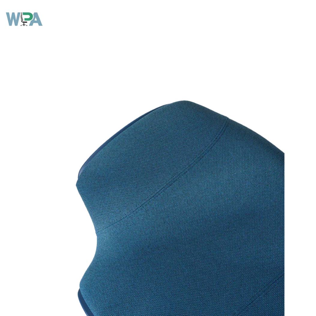 Blue strapless top on a white background with WPA logo.