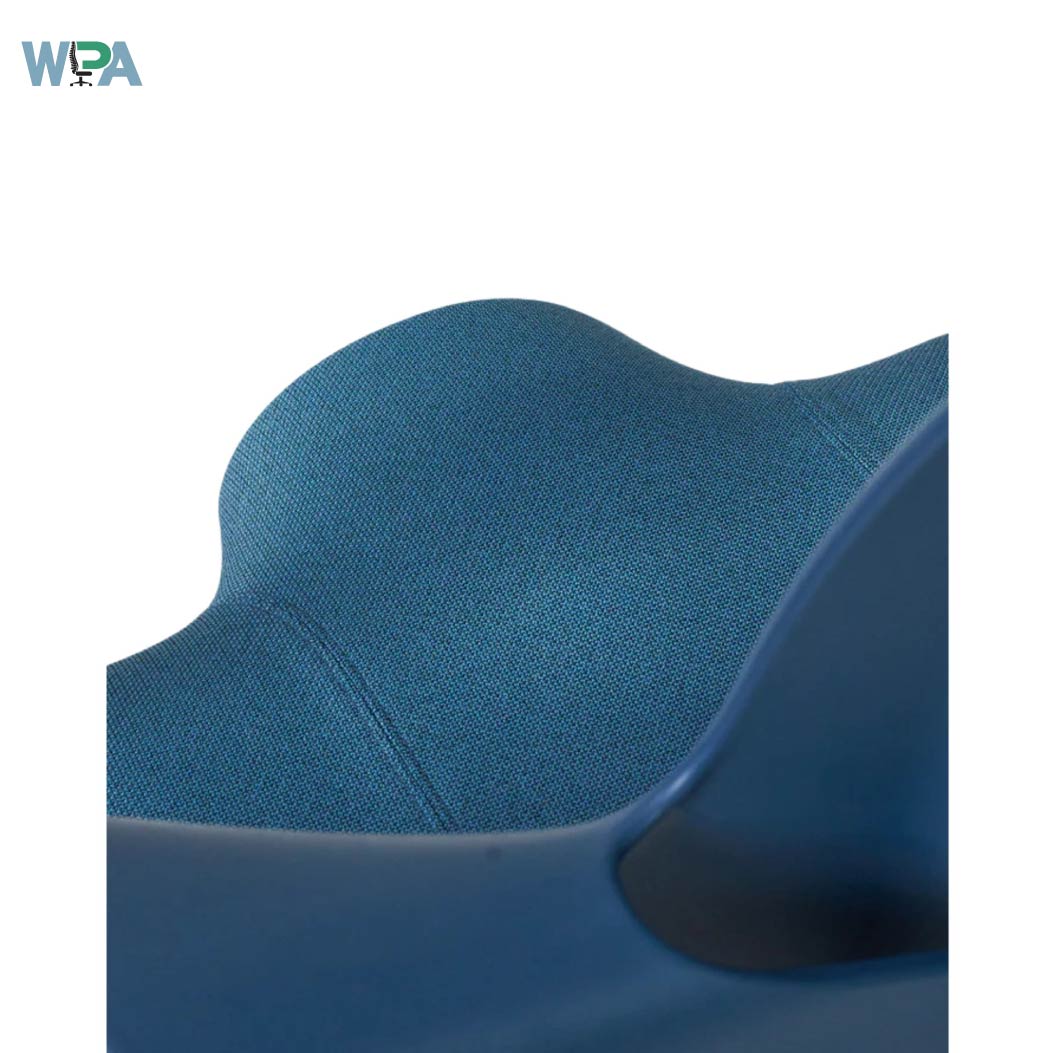 Blue textured chair backrest with WPA logo in the corner