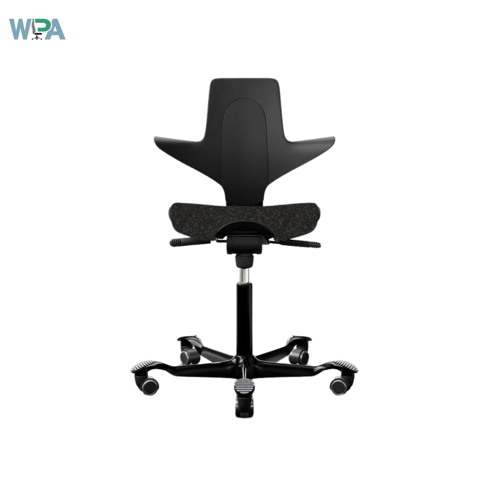 Black office chair on a white background with WPA logo.