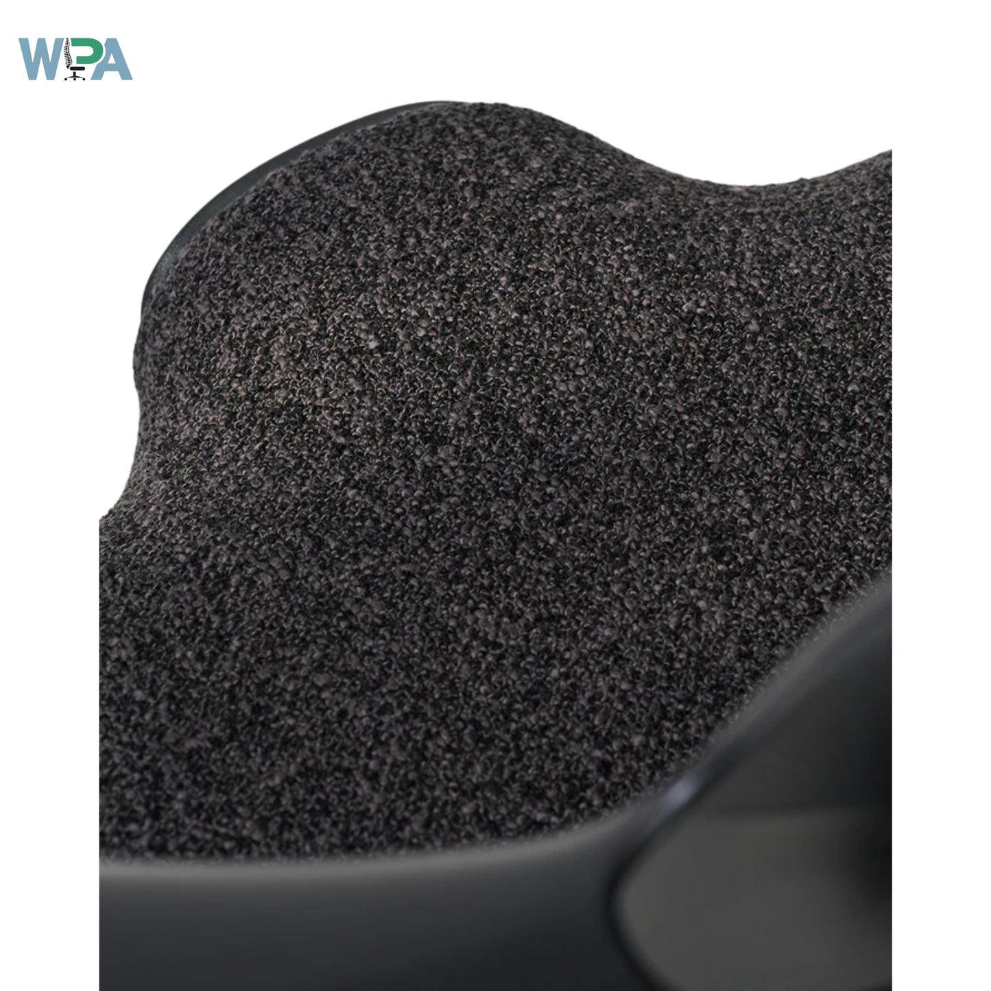 Close-up of a textured black product with WPA logo in the corner