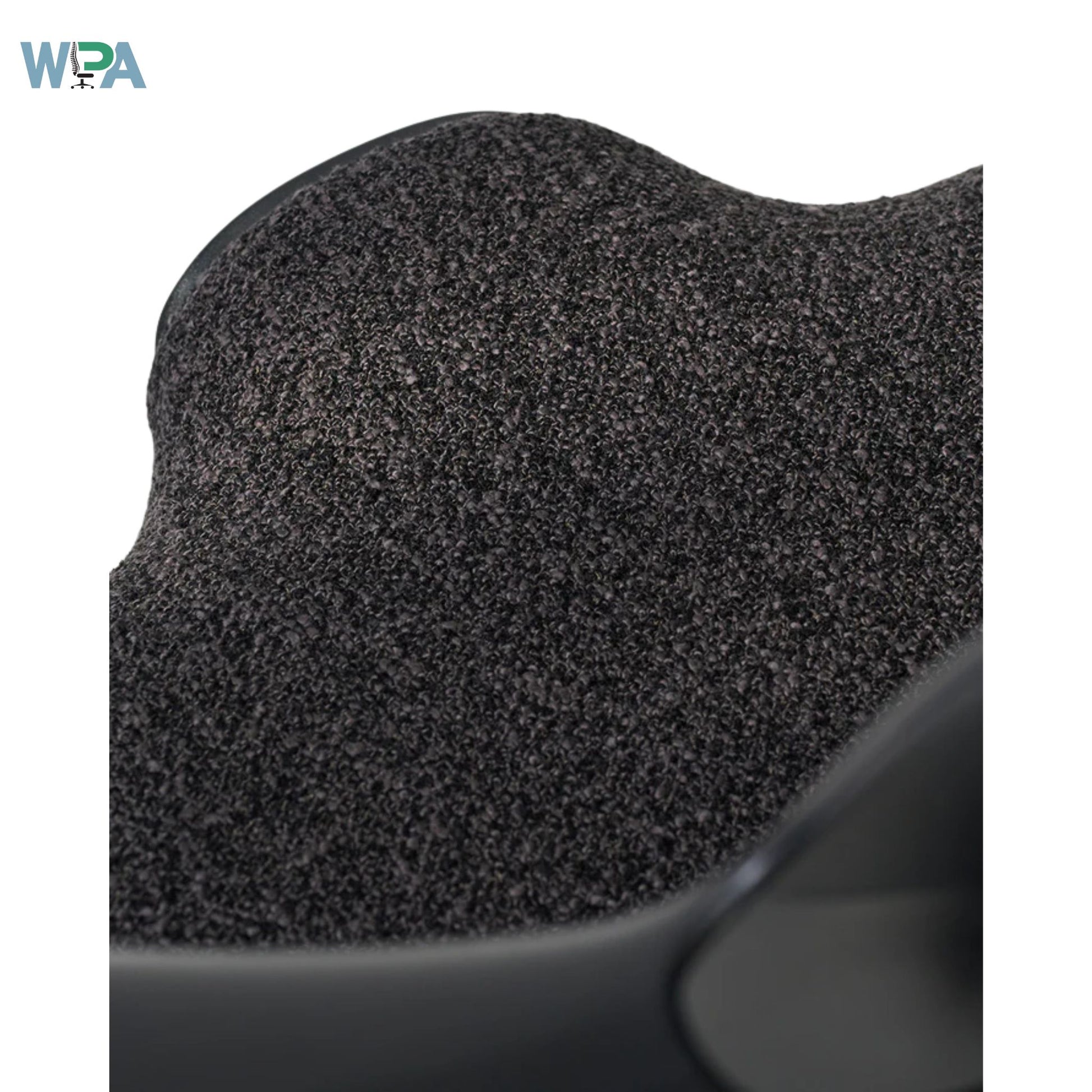 Close-up of a textured black product with WPA logo in the corner