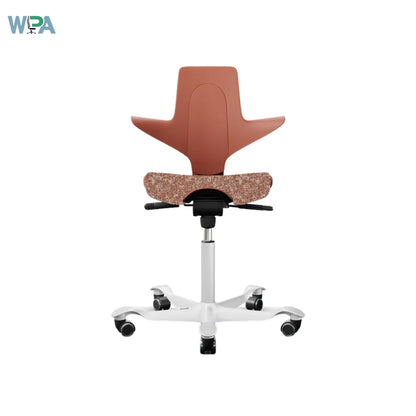 Brown office chair with white base on a white background, featuring the WPA logo.