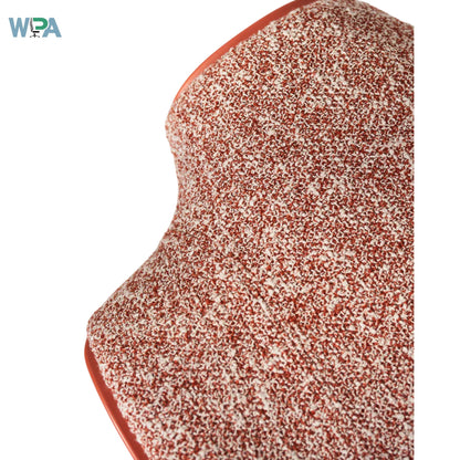 Speckled red and white patterned product on a white background