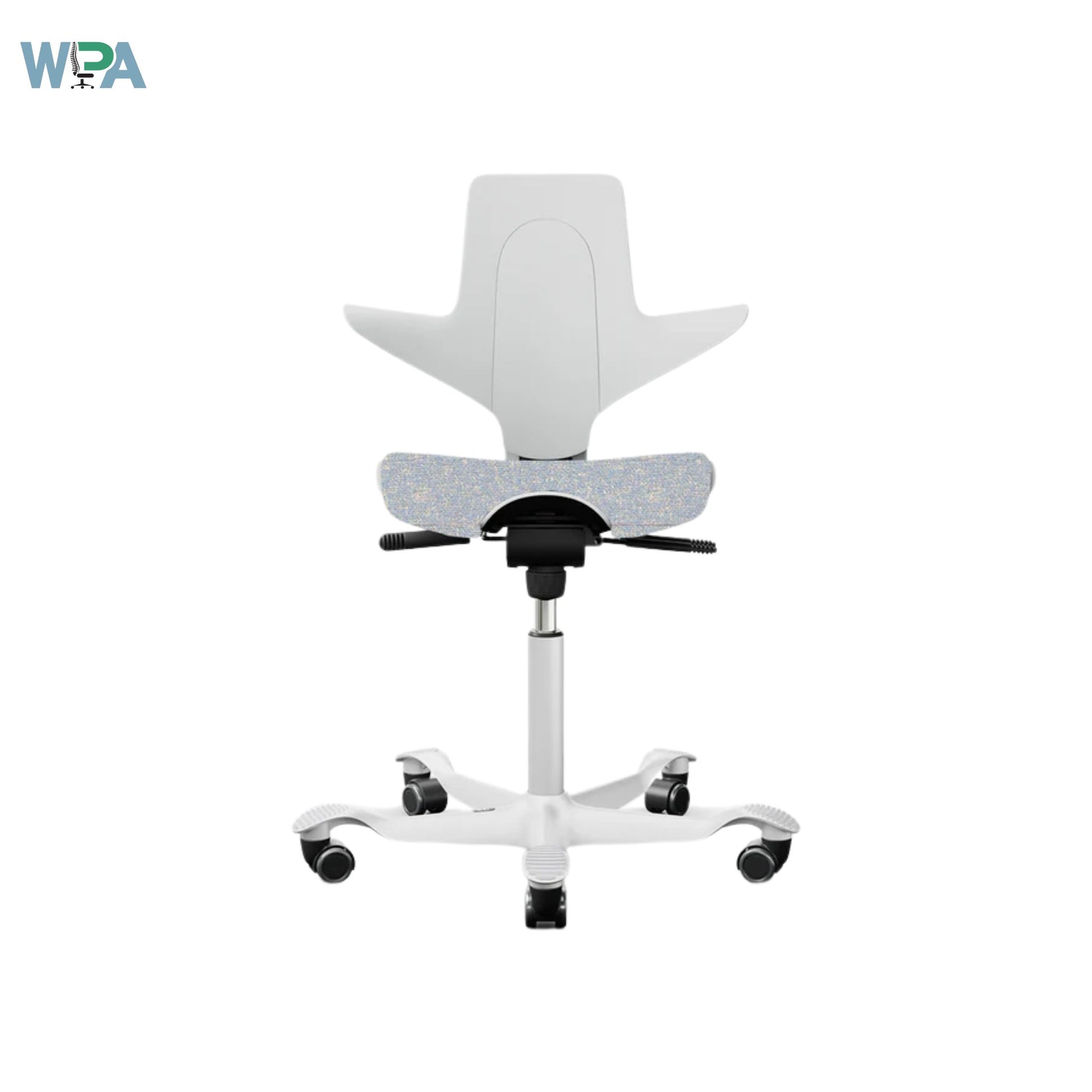 White office chair with adjustable backrest on a white background
