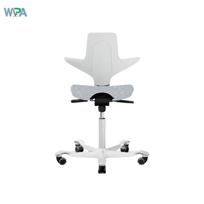 White office chair with adjustable backrest on a white background