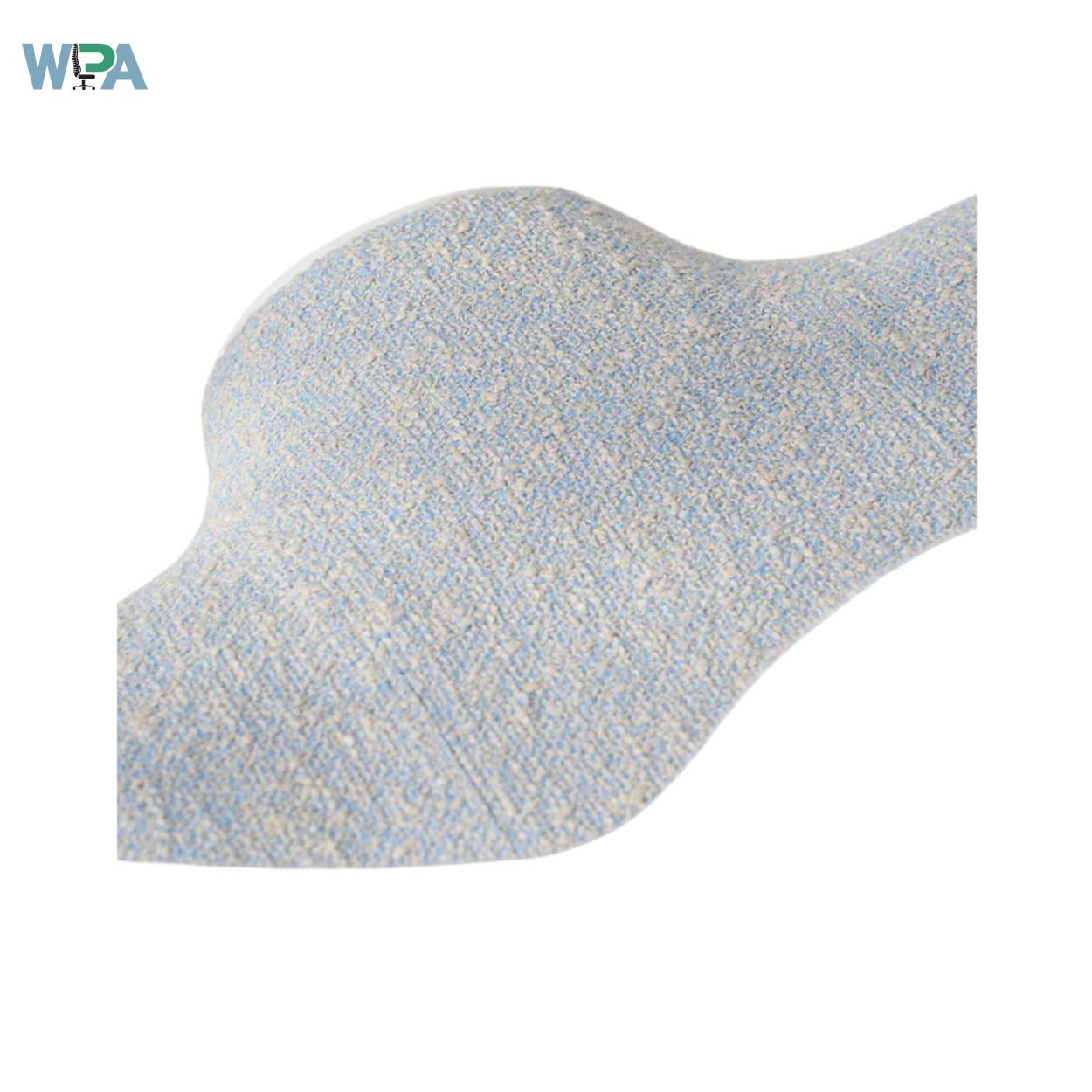 Textured blue and gray patterned fabric swatch on a white background