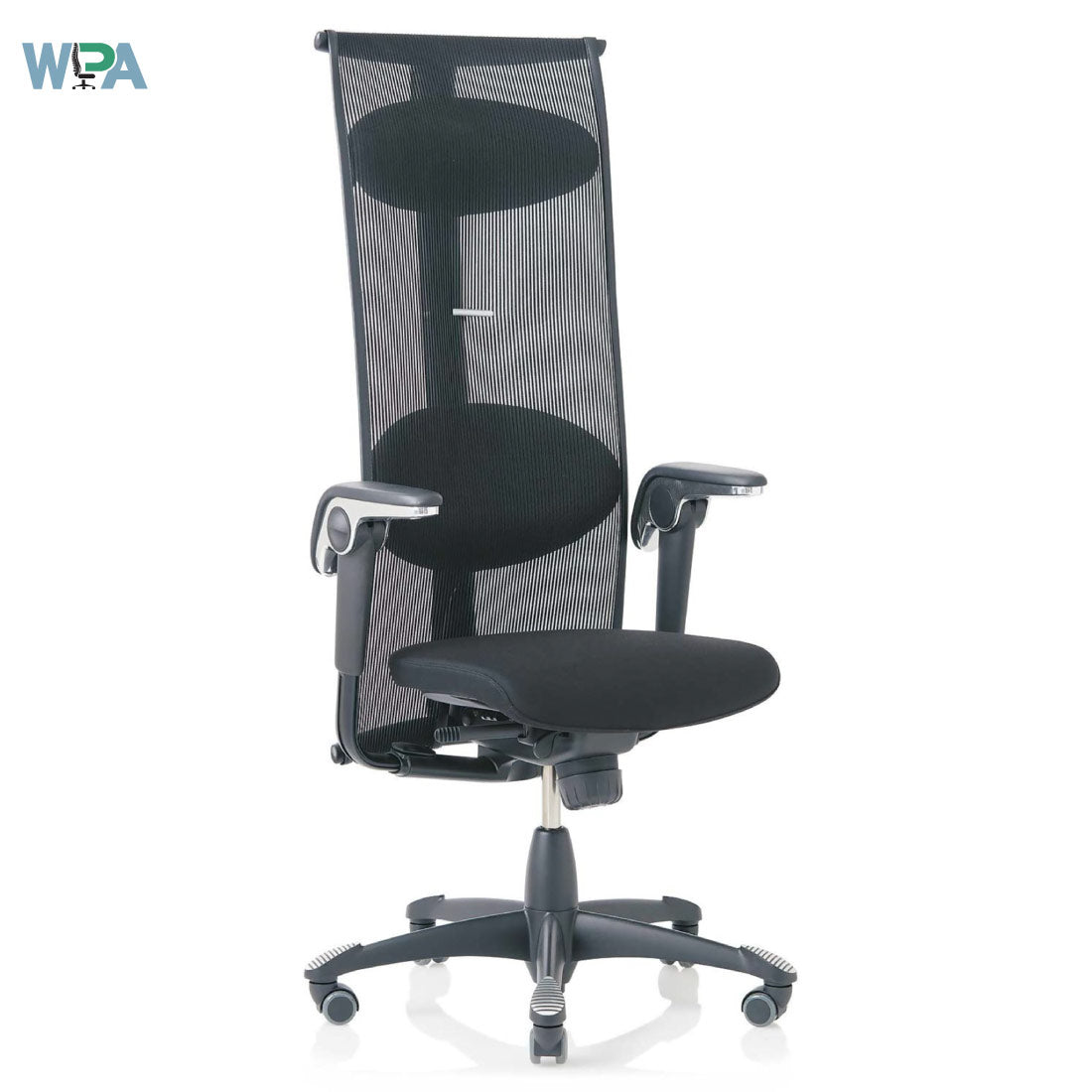 Black office chair with mesh back on a white background, featuring the Wipa brand.