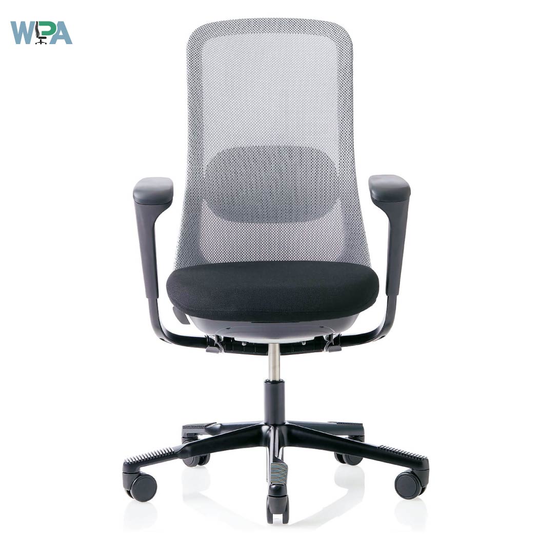 Gray office chair with black seat on a white background