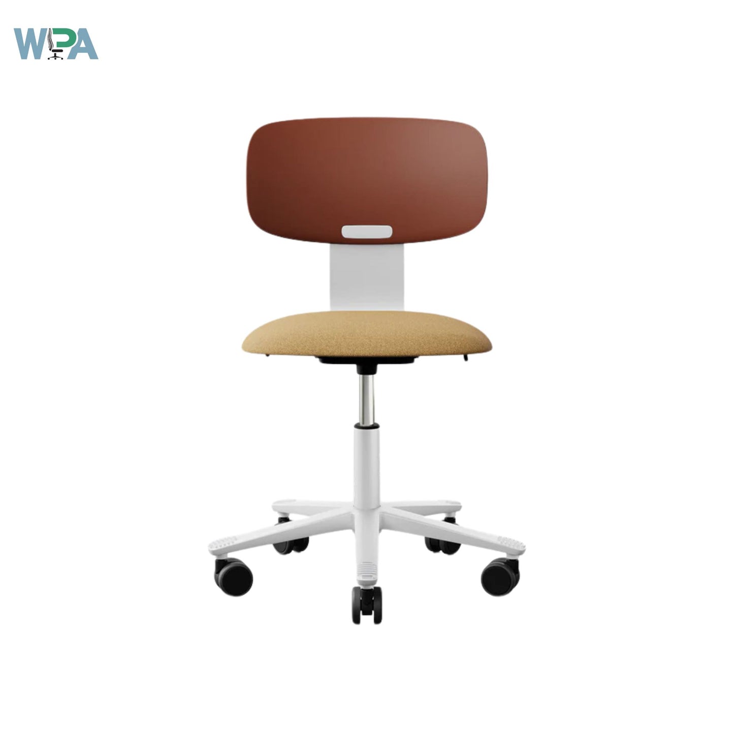 Chair with brown backrest and beige seat on a white background, featuring the WPA logo.