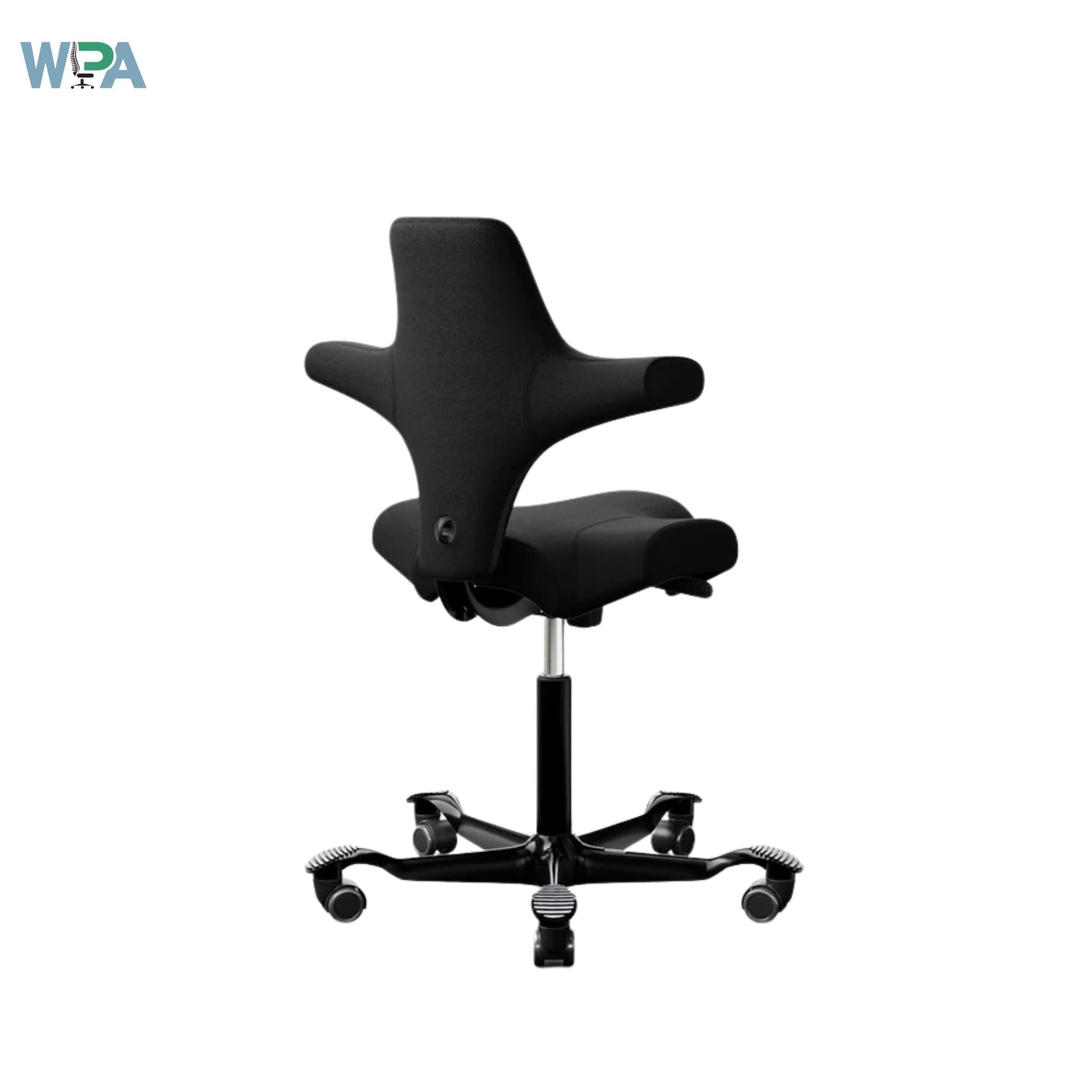Black office chair with adjustable base on a white background