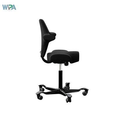 Black office chair on a white background with WPA logo.