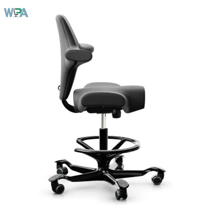 Gray office chair with adjustable features on a white background, featuring the WPA logo.