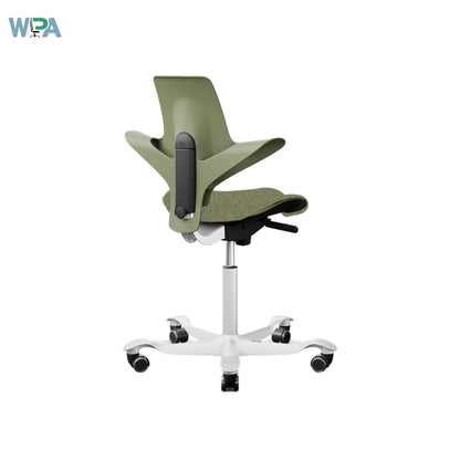 Green office chair with white base on a white background, featuring the WPA logo.