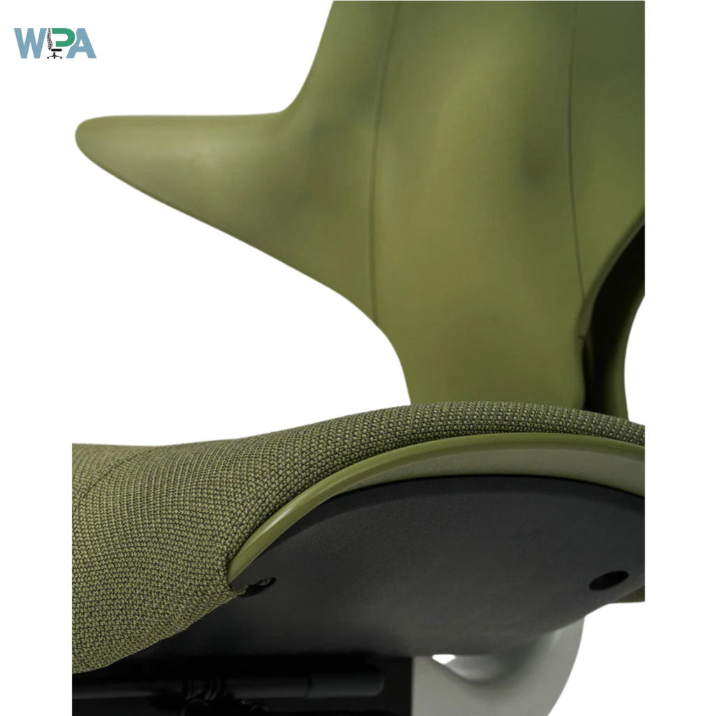 Green office chair with headrest on a white background