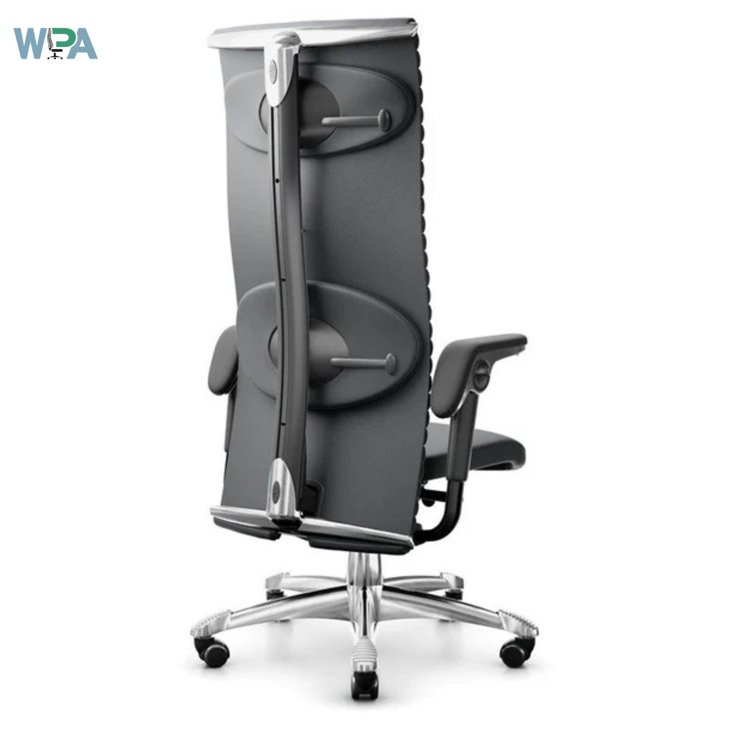 Gray office chair with adjustable features on a white background