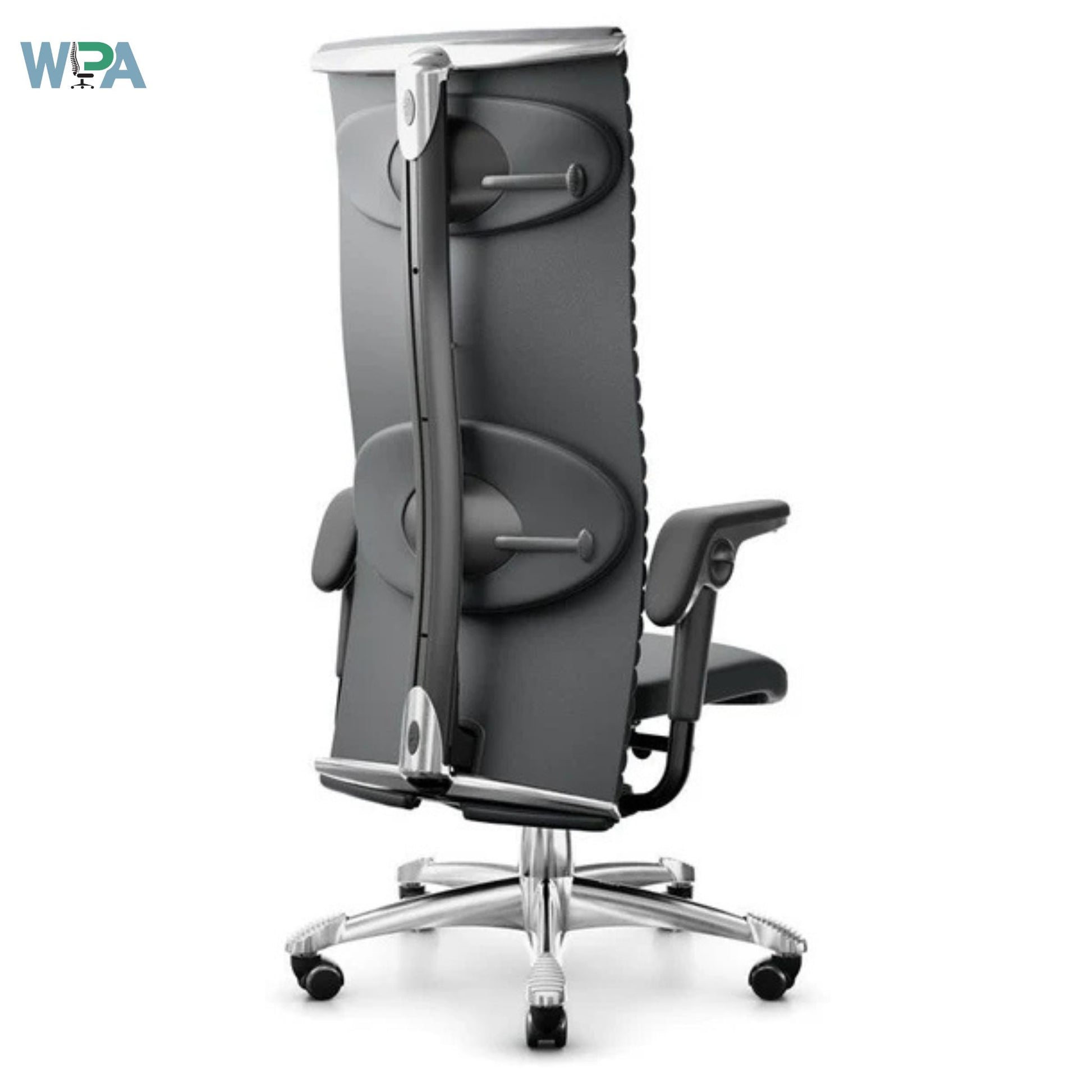 Gray office chair with adjustable features on a white background
