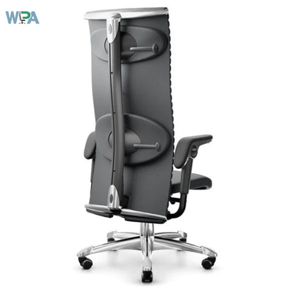 Gray office chair with adjustable features on a white background