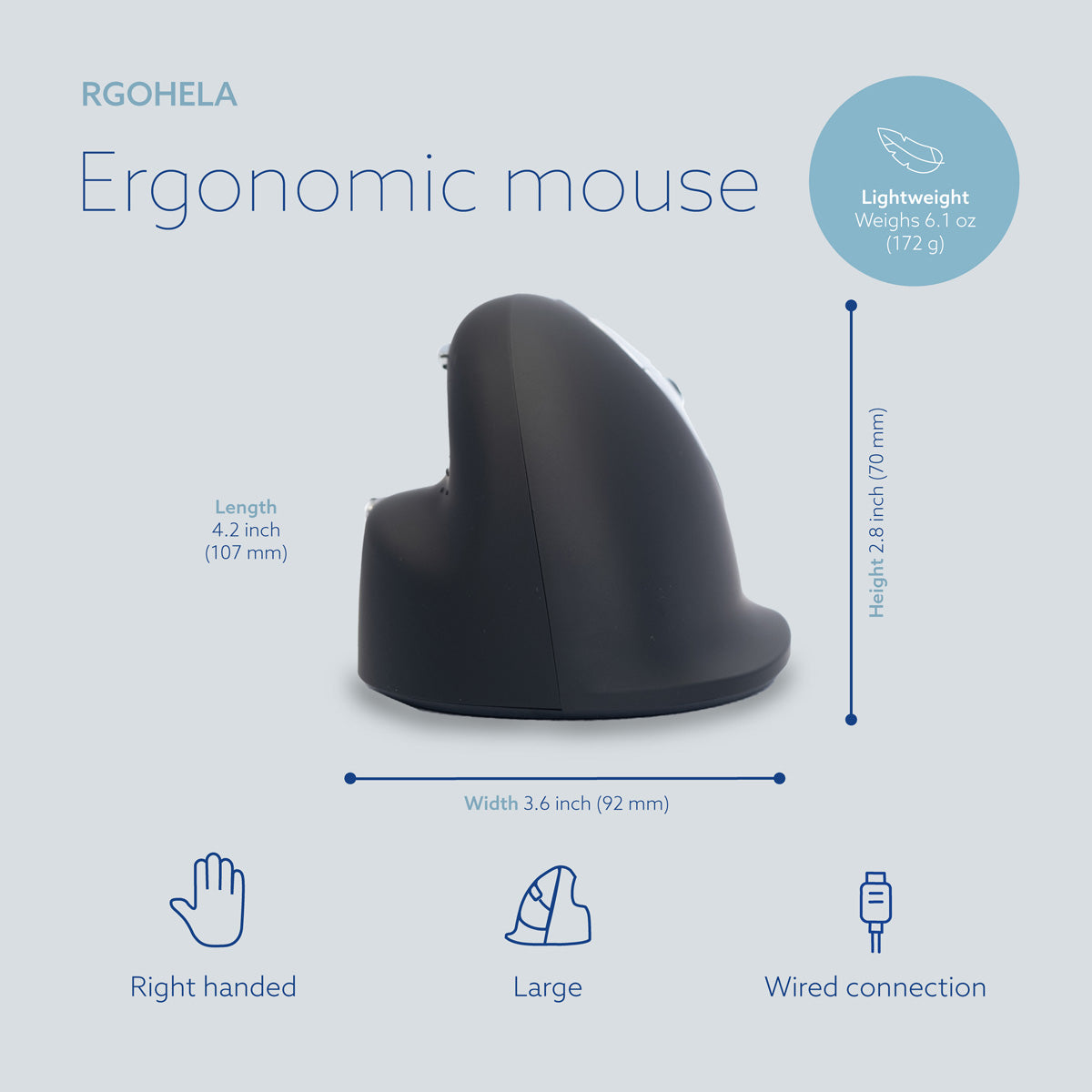 R-Go HE Break Mouse (large, right, wired, Black) | WPA India