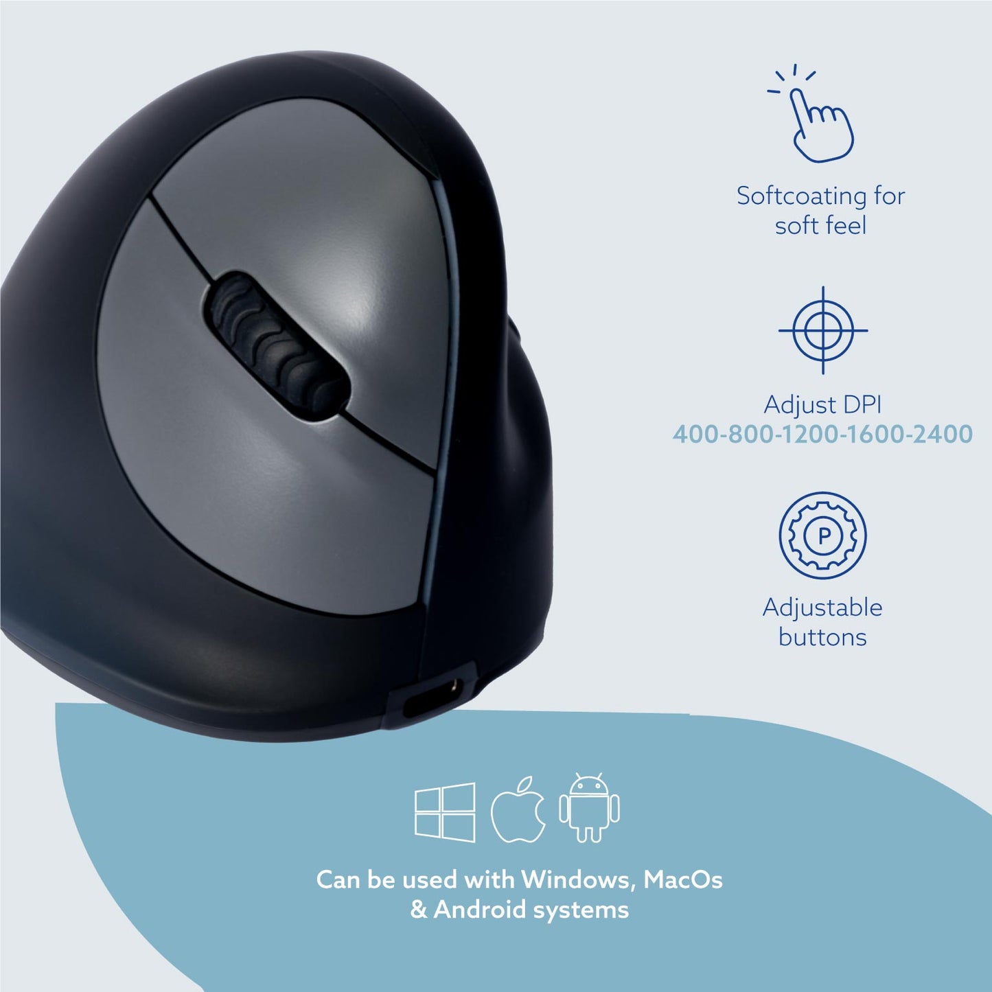 R‑Go HE Break Ergonomic Mouse (Large, Right‑Handed, Bluetooth, Black) | WPA India