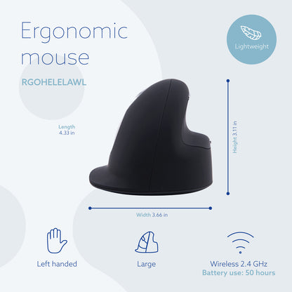 R-Go HE Break Ergonomic Mouse (Large, Left-Handed, Wireless, Black) | WPA India