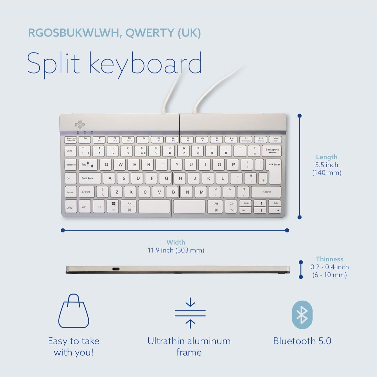 R‑Go Split Break Keyboard (White, Wireless, QWERTY – UK) | WPA India
